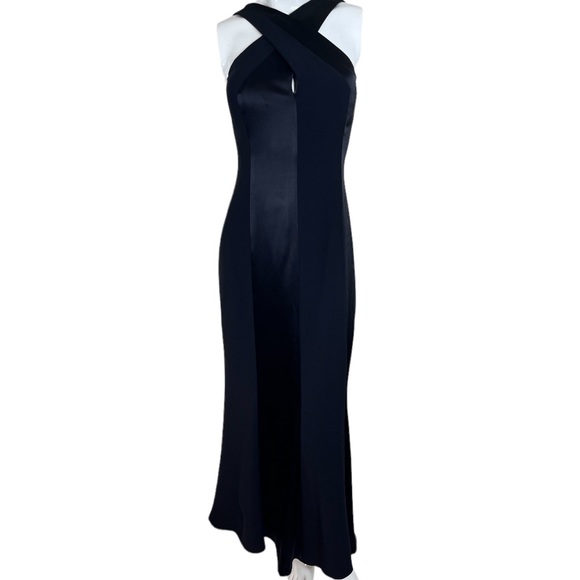 RARE St John Couture Black Crepe Satin Halter Wrap Neck Formal Slip Dress Sz 2/4 - Picture 4 of 12